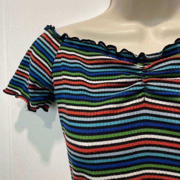 Ambiance Colorful Striped Off the Shoulder Crop Top Size Medium - Picture 2 of 2